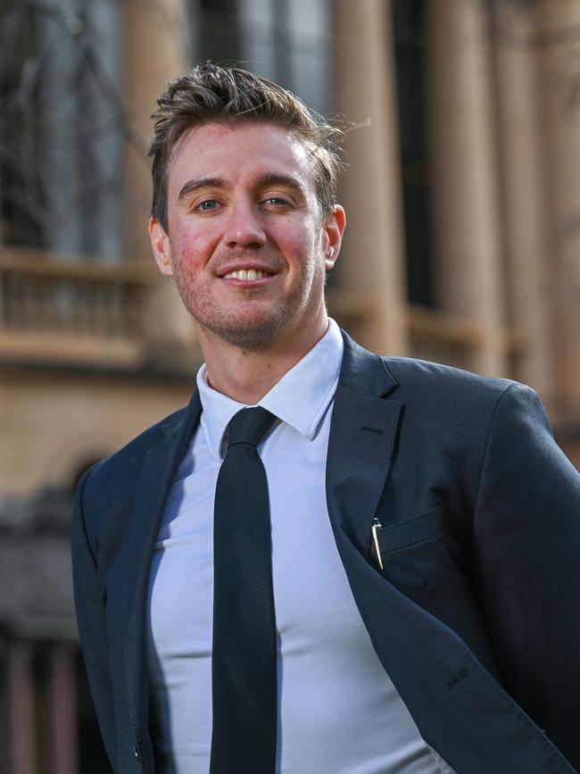 July 20, 2023: Young lawyer James Caldicott at Victoria Square today. Picture: Naomi Jellicoe