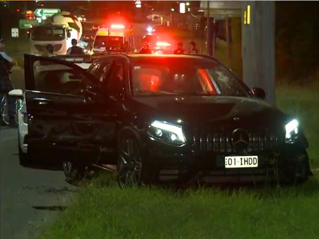 The police pursuit ended in Toongabbie overnight with high performance luxury cars. Picture: 9News