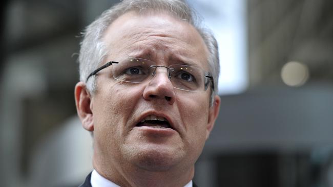 Federal Treasurer Scott Morrison speaking to the media in Sydney today. Picture: AAP
