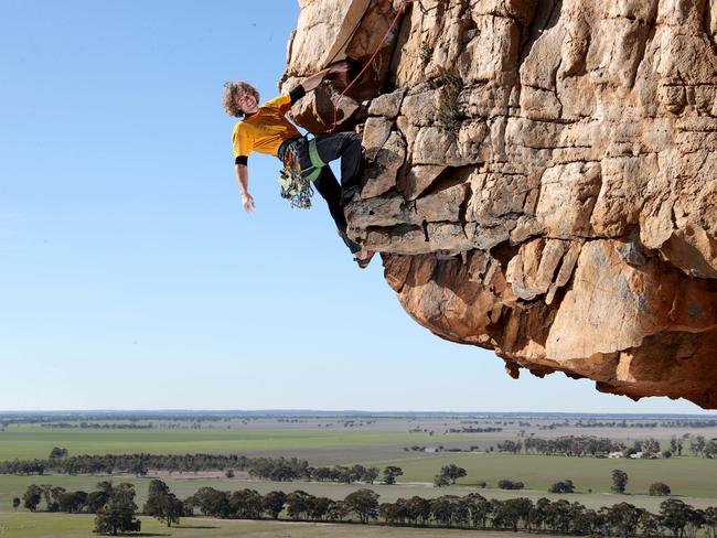 26/06/2019 Climber John Fischer on Castle Crag at Mt Arapiles Victoria. Picture: David Geraghty / The Australian.