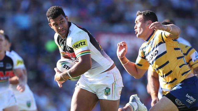 Villiame Kikau on the charge for the Panthers against the Eels. Picture: Brett Costello