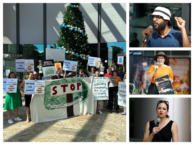 Protesters outside 1 William St on Thursday morning.