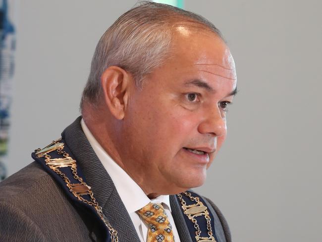 Action in the Gold Coast City Council Chambers for Council budget day 2022. Mayor Tom Tate with the new budget.. Picture Glenn Hampson