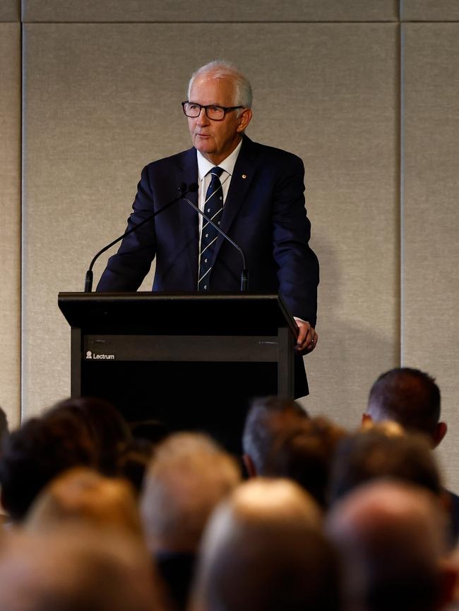 MC Stephen Gough read out a letter from Walls. Picture: Michael Willson/AFL Photos via Getty Images