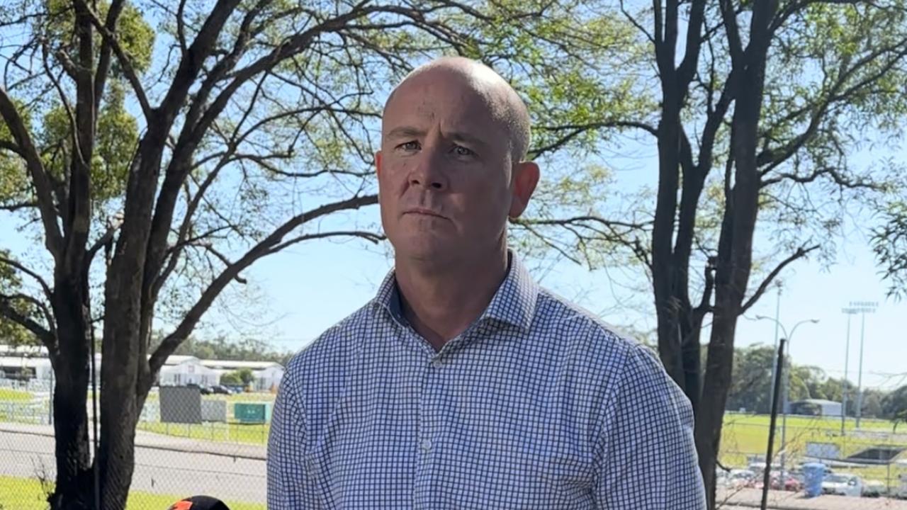 Sunshine Coast CIB Detective Sergeant Peter Hocken addresses the media outside the Caloundra tip on May 18.