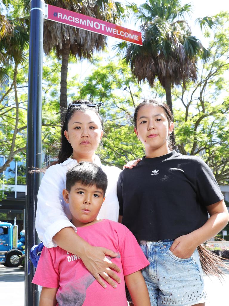 Ainura Igamberdyyeva with her children Sophia and Aidan at Double Bay. Picture: John Feder/The Daily Telegraph.