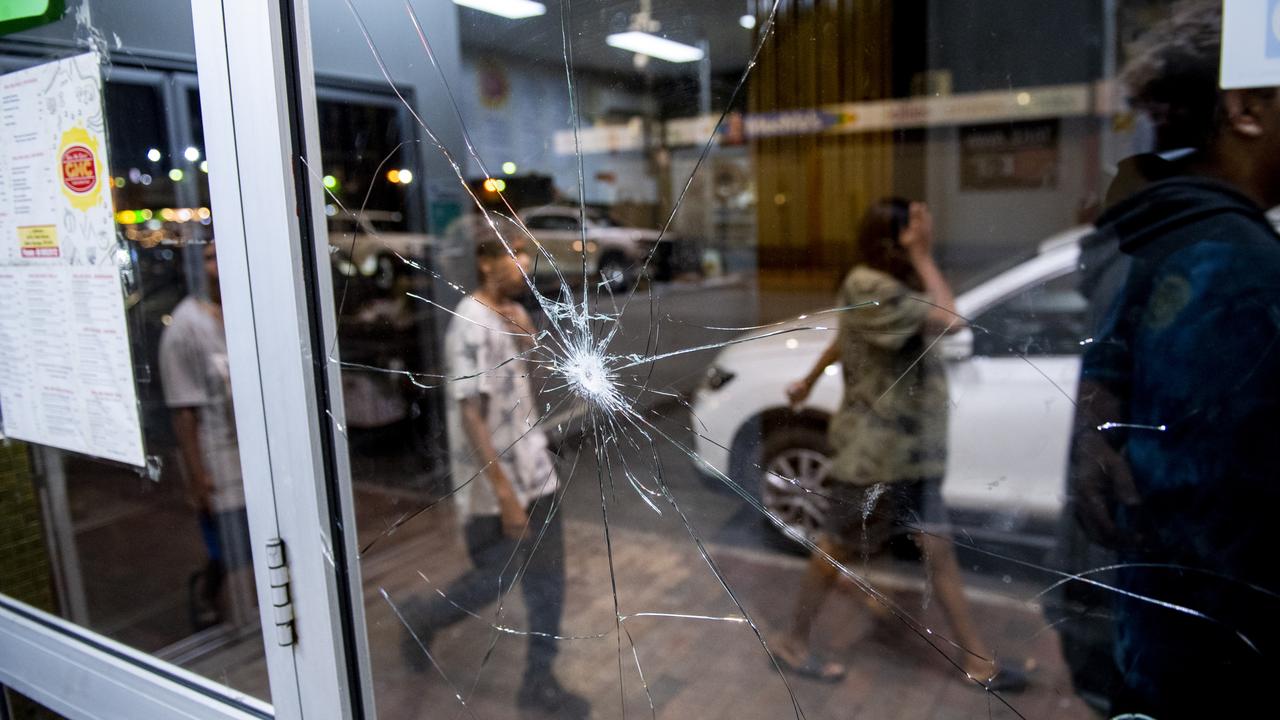 “This is Alice Springs, pretty much all of the businesses have had their windows broken,” one manager said. Picture: Daily Telegraph.