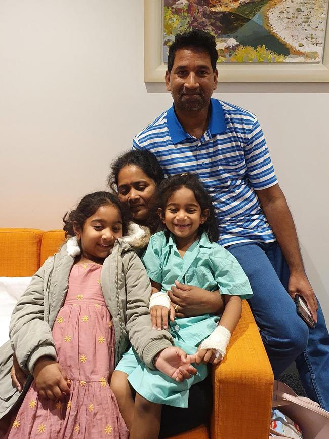 Kopika Murugappan, left, with her mother Priya, father Nades and sister Tharnicaa in Perth.