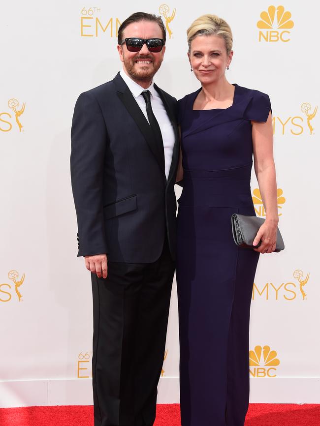 Ricky Gervais and Jane Fallon attend the 66th Annual Primetime Emmy Awards.