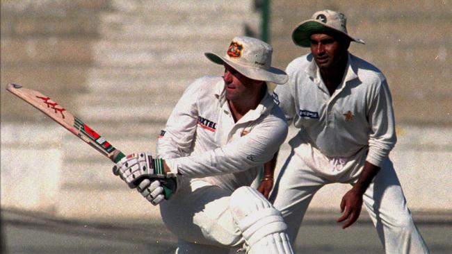 Mark Taylor bats in Karachi during Australia’s last Pakistan tour.