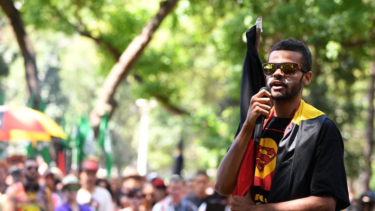 Paul Silva, a relative of David Dungay Jr, speaks at an Invasion Day Rally in Sydney last year. Picture: Joel Carrett/AAP