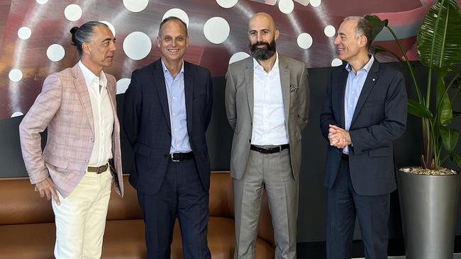 Sam Shahin, Viva Energy managing director Scott Wyatt, Yasser Shahin and Charlie Shahin. Picture: Supplied