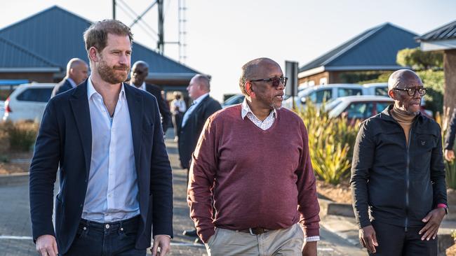 Prince Harry, Duke of Sussex and Prince Seeiso of Lesotho arrive at Sentebale’s Mamohato Children’s Centre. Picture: Getty