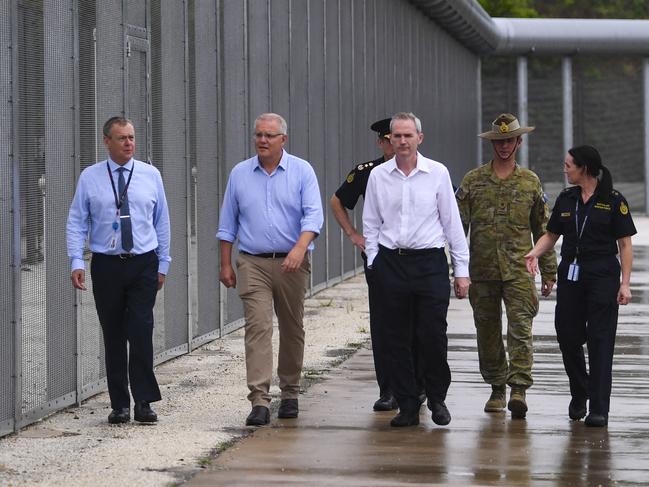 Scott Morrison tours North West Point Detention Centre on Christmas Island in 2019. Picture: AAP