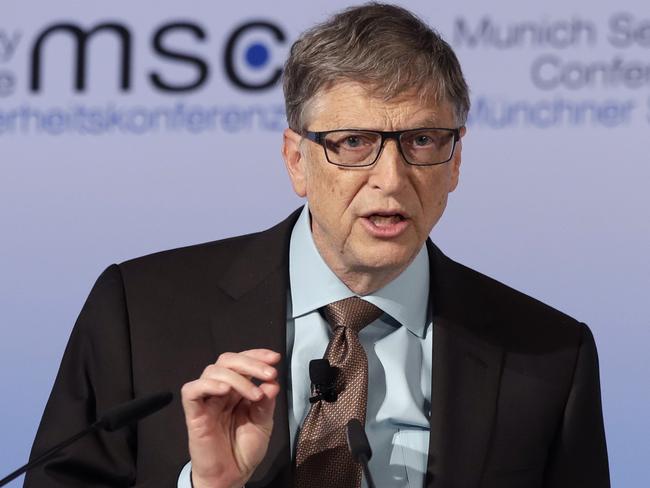 Microsoft founder Bill Gates speaks during the Munich Security Conference in Munich, Germany, Saturday, Feb. 18, 2017. The annual weekend gathering is known for providing an open and informal platform to meet in close quarters. (AP Photo/Matthias Schrader)