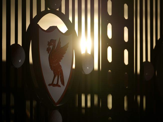 LIVERPOOL,  - MARCH 13: Dusk falls over The Paisley Gates at Anfield Stadium, the home Liverpool Football Club on March 13, 2020 in Liverpool, United Kingdom. It has been announced that all football league matches, including the Premier League and Womens Super League, have been postponed until at least April 3 in response to the threat of coronavirus. This follows UEFA's decision to suspend fixtures in the Champion's League and the Europa League, as many top flight players enter self-isolation.  (Photo by Christopher Furlong/Getty Images)