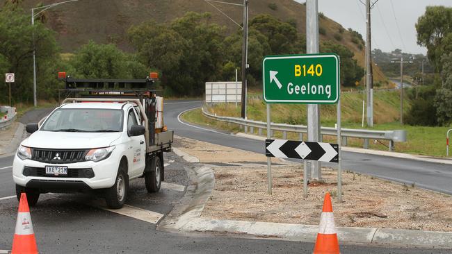 Deviation Rd from Fyansford to Newtown has been closed because of a landslip. Picture: Alison Wynd