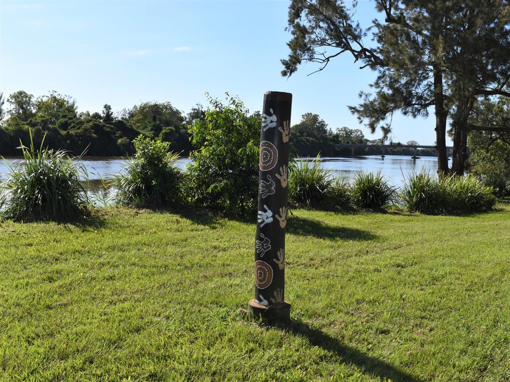 The ceremony featured several of these hand painted Indigenous artworks displayed throughout the memorial park. (Credit: Adam Daunt)