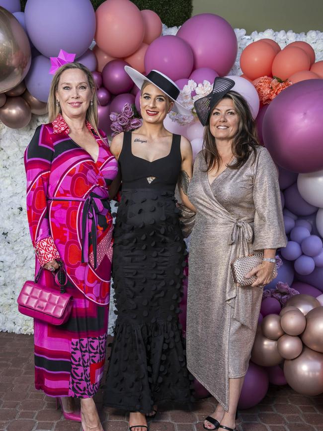 Yevonne Lowe, Caitlin Field and Rose Marney. Hobart Cup 2024. Picture: Caroline Tan