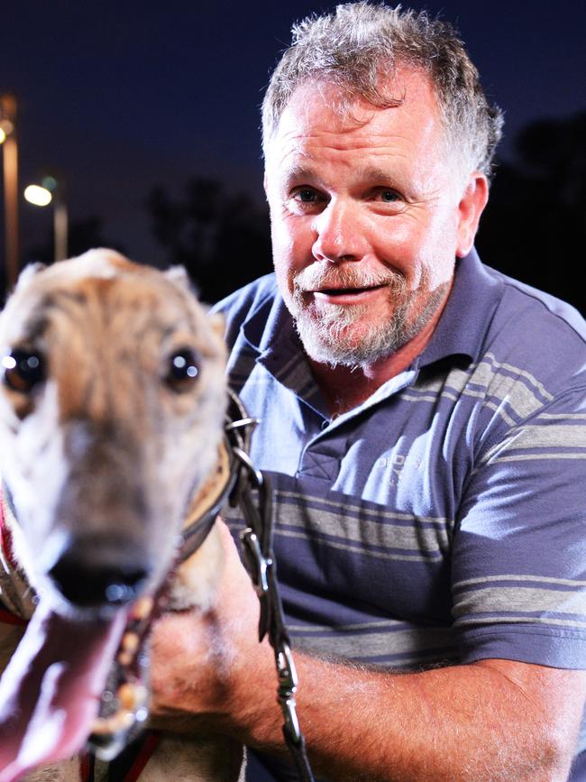 Greyhound trainer Anthony Bullock with greyhound Arnhem Villain