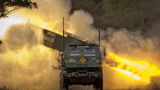 A High Mobility Artillery Rocket System (HIMARS) launch during live fire exercises as part of US-Philippines joint drills on March 31, 2023 . Picture: Getty