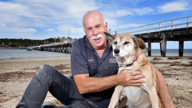 Councillor Peter Charles with his dog Taj at Victor Harbour. Picture: Bianca De Marchi