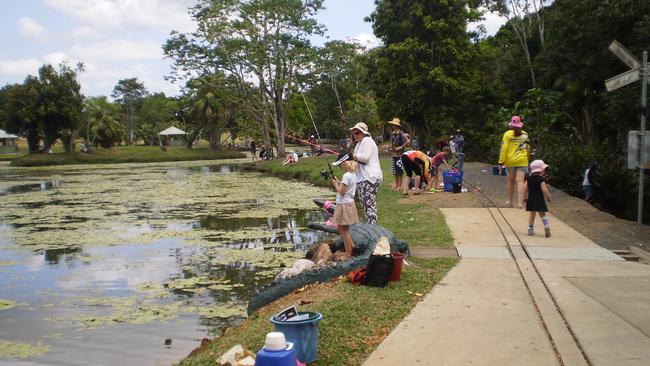 Crowds at Warrina Lakes for the Tilapia fishing competition. The lakes are a popular day use area for locals, but was closed following a crocodile sighting.