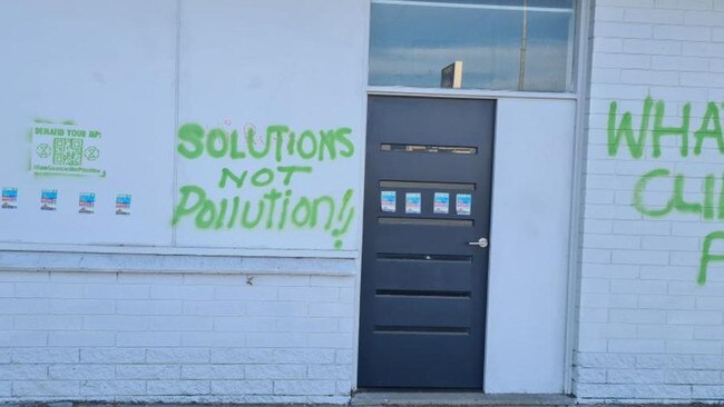 The Boothby campaign office of Liberal candidate Rachel Swift was pictured with graffiti on Saturday. Picture: Supplied