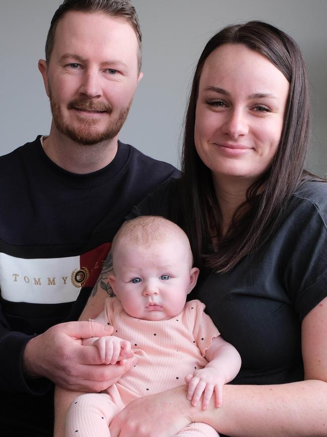 Recent mum Maddy Collins with 15 week old baby Eloise and partner Adam Kerrins Picture: Mark Wilson