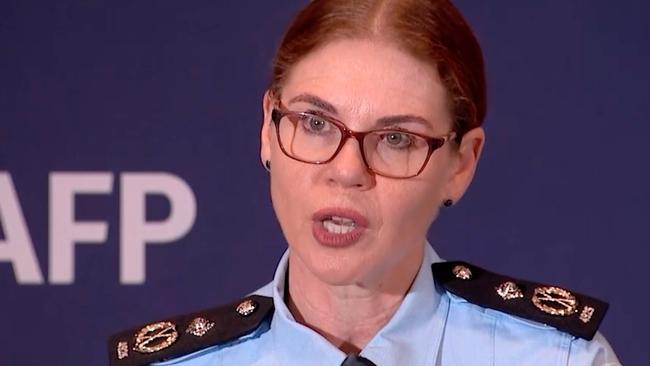 Australian Federal Police Assistant Commissioner Justine Gough speaking at press conference.