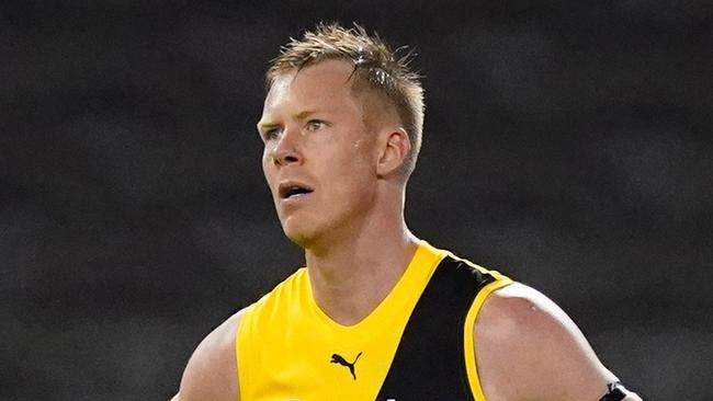 Jack Riewoldt of the Tigers reacts at the full tiem siren and losing the Round 4 AFL match between the St Kilda Saints and the Richmond Tigers at Marvel Stadium in Melbourne, Saturday, June 27, 2020. (AAP Image/Scott Barbour) NO ARCHIVING, EDITORIAL USE ONLY