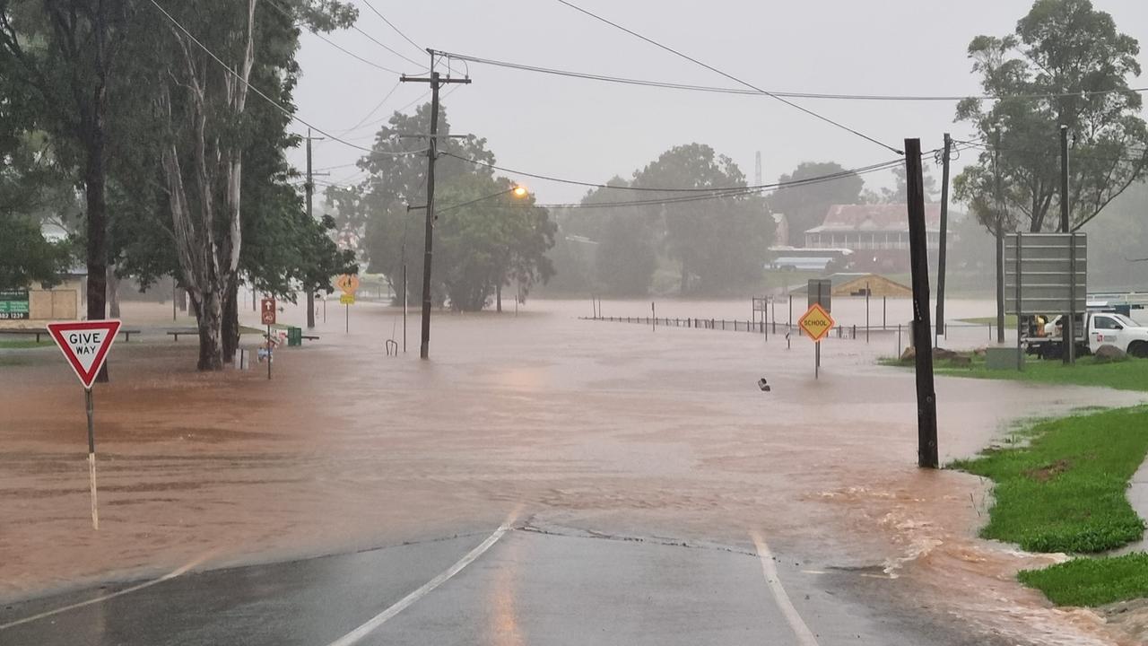 Brisbane Rd at Monkland has been cut by rising flood waters. Photo: John Clough on Facebook