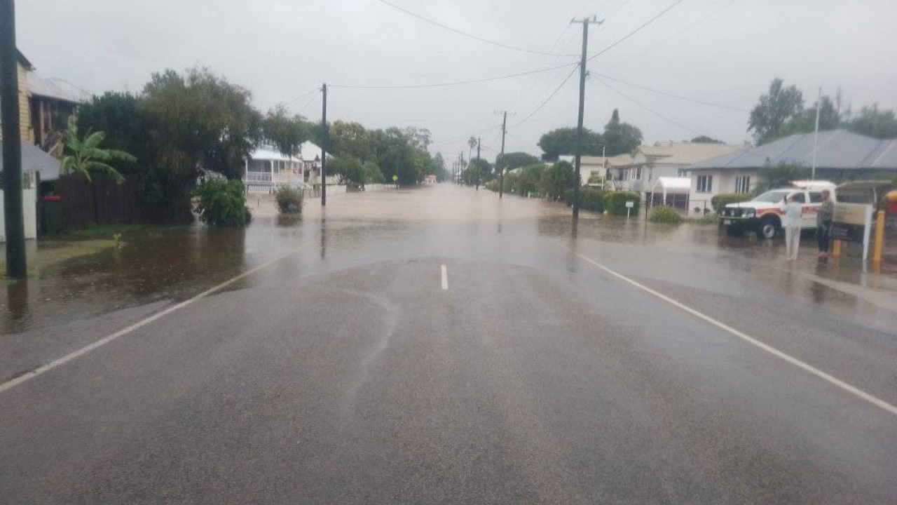 Laidley's main street has become inundated with flood water following ex-Tropical Cyclone Alfred. Pictures by Stacy Dennis.