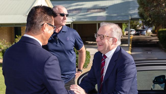 Anthony Albanese was campaigning in the marginal Perth seat of Tangney held by Labor MP Sam Lim (left) Picture: Jason Edwards / NewsWire