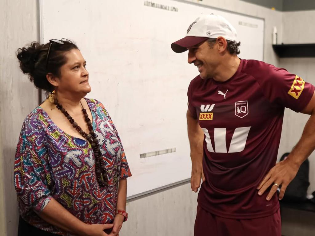 Billy Slater talking to Beetson’s niece Bianca. Picture: Instagram/@qldmaroons