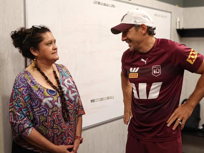 Billy Slater talking to Beetson’s niece Bianca. Picture: Instagram/@qldmaroons