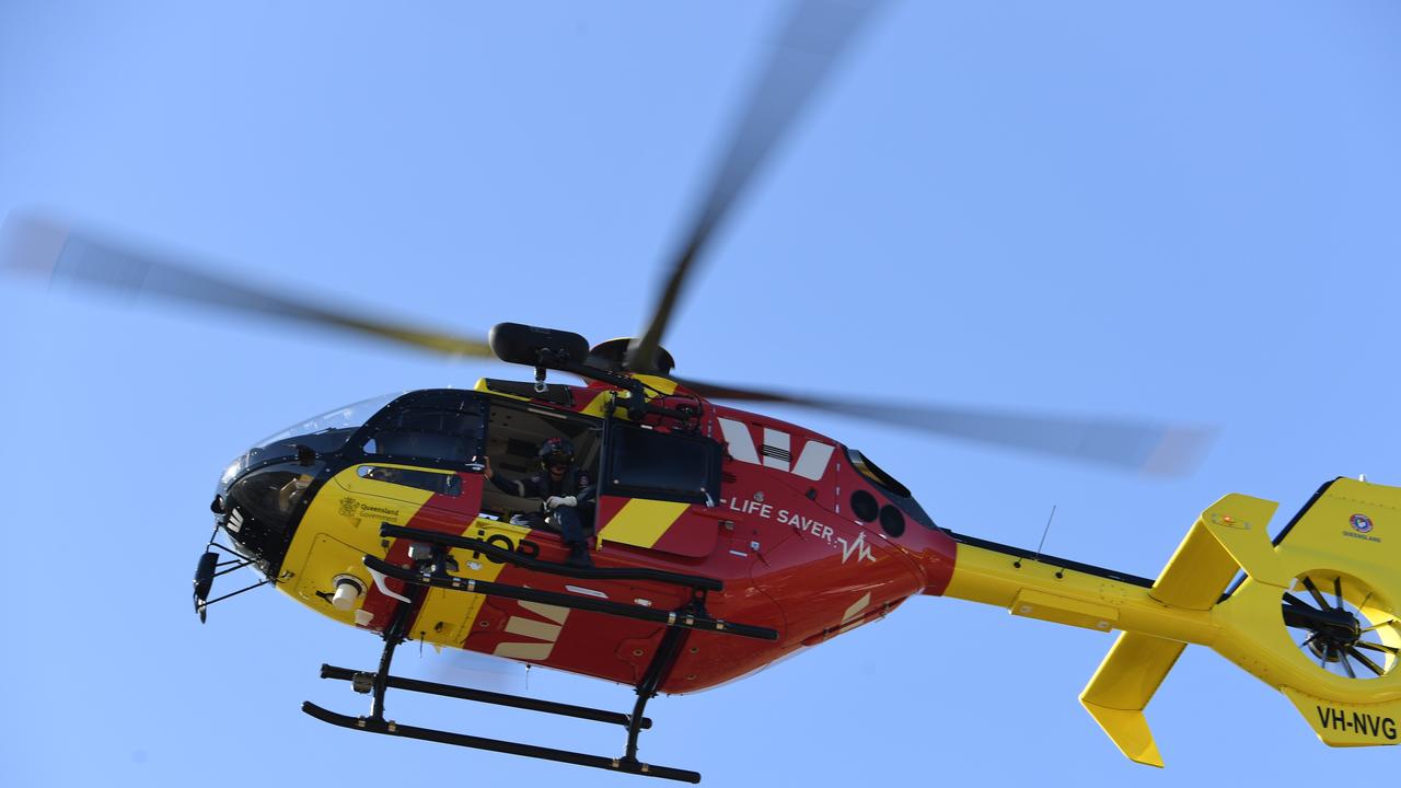 SLSQ Westpac helicopter lands at Mount Whitestone State School for Beach to Bush 2020. PHOTO: ALI KUCHEL