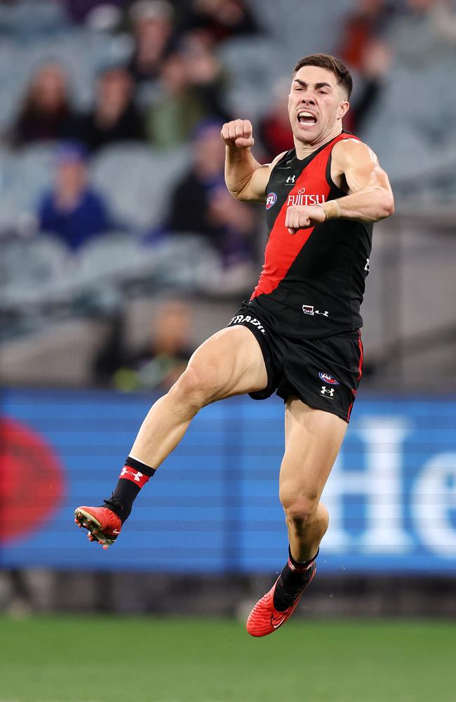 Jade Gresham of the Bombers celebrates a goal. Picture: Mark Stewart