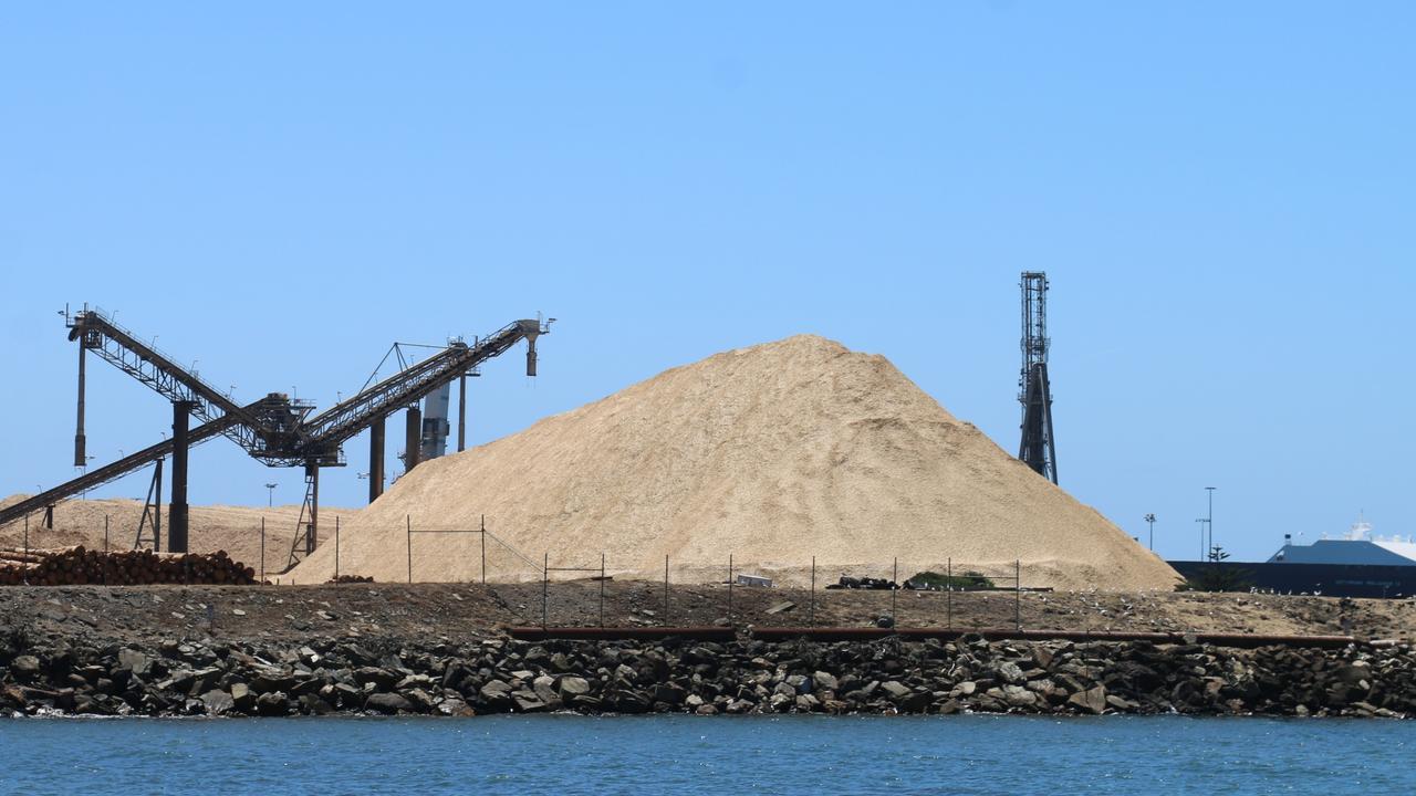 Burnie port woodchip pile, wood chip pile at Burnie, port of Burnie with wood chips. Picture: Elise Kaine