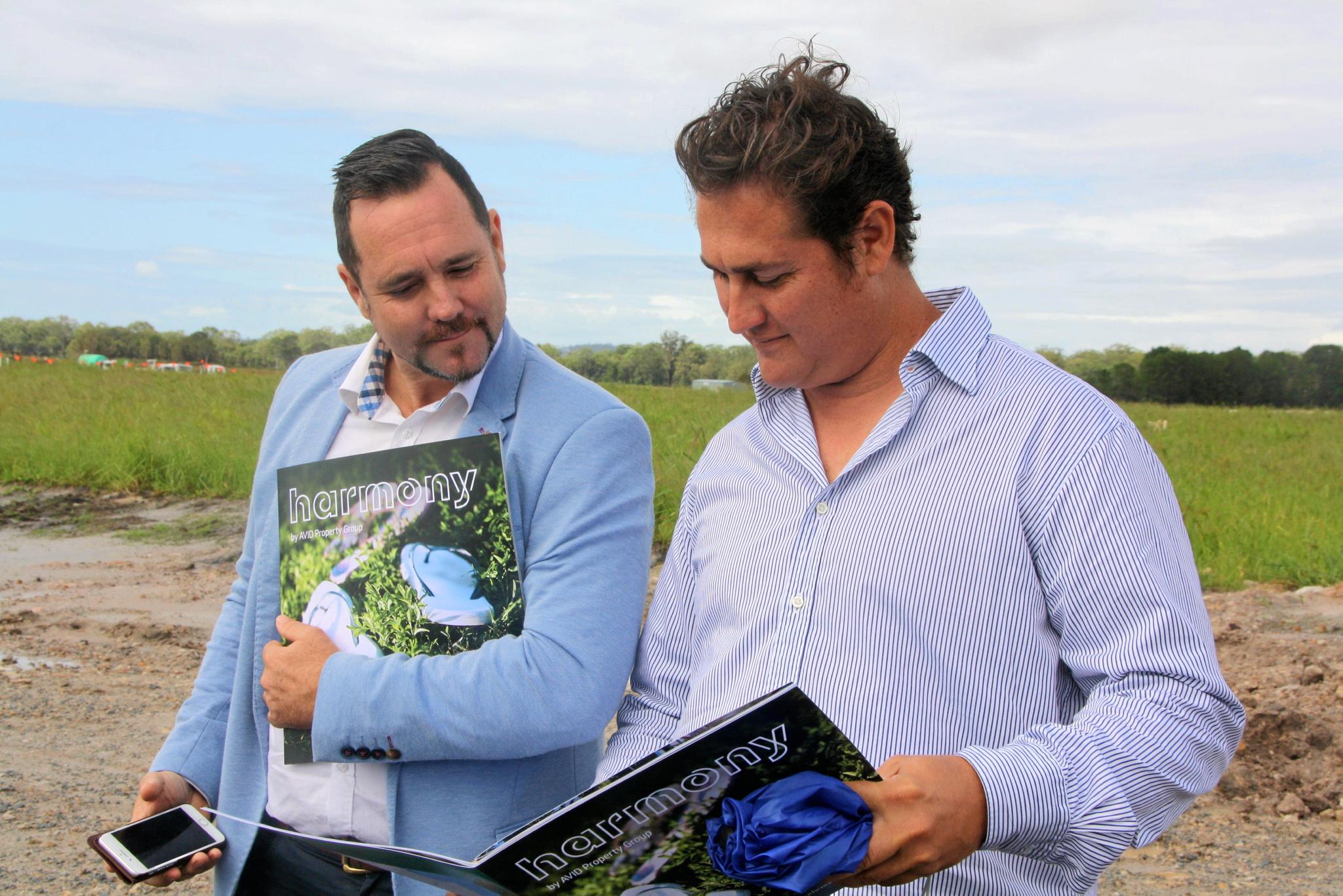 Builders get their first look at their blocks of land in the new Harmony Display World at Palmview. Picture: Erle Levey