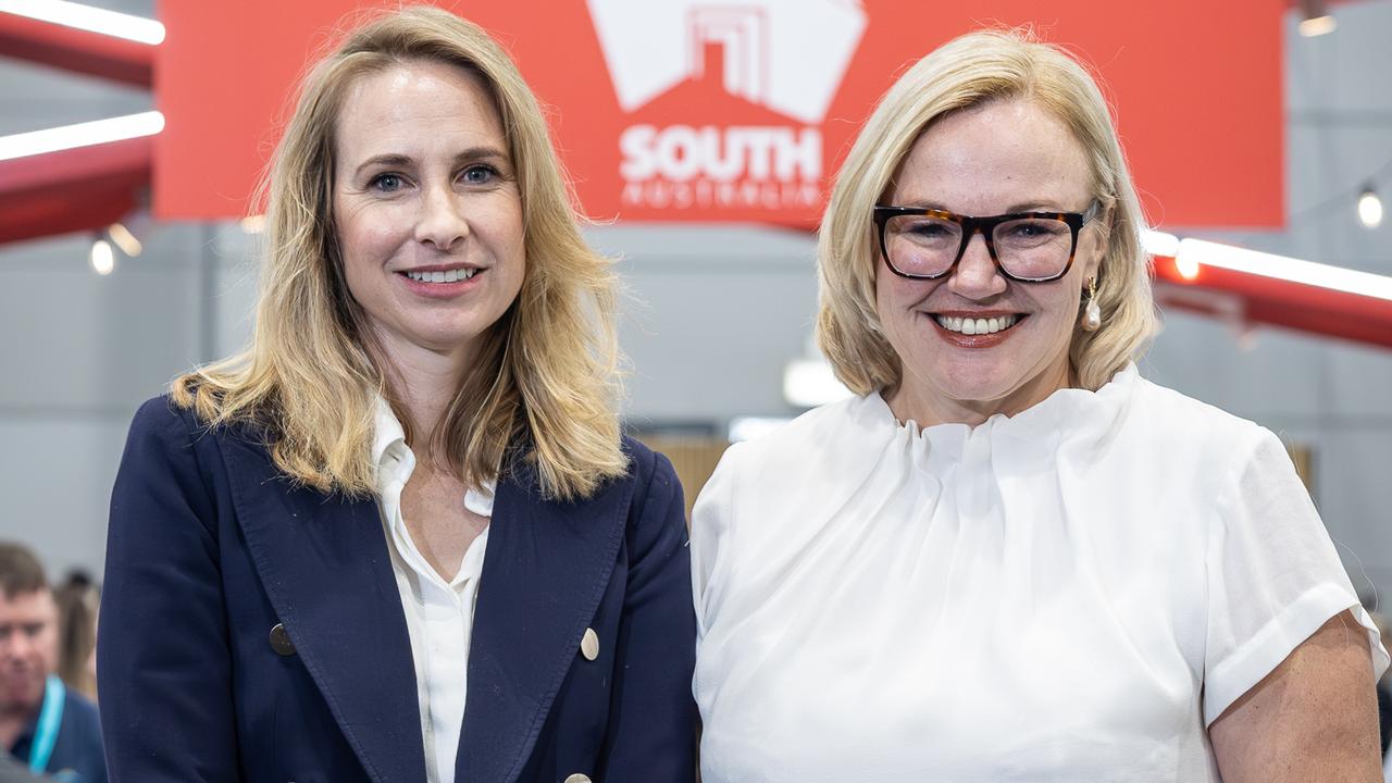 South Australian Tourism Commission chief executive Emma Terry with Tourism Australia managing director Phillipa Harrison at the recent Australian Tourism Exchange in Brisbane. Picture: Supplied