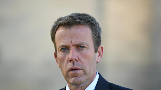 Australia's Veterans' Affairs Minister Dan Tehan speaks to the media during a press conference in front of the War Memorial in Canberra, Sunday, May 7, 2017.  (AAP Image/Lukas Coch) NO ARCHIVING