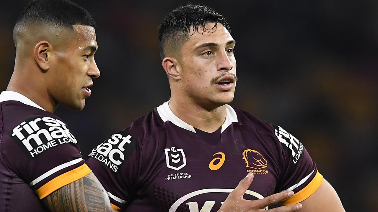 Kotoni Staggs suffered a medial ligament injury in Brisbane’s big win against the Cowboys. Picture: Albert Perez/Getty Images