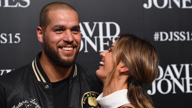 AFL footballer Lance Franklin and model Jesinta Campbell at the David Jones Spring Summer 2015 fashion launch. Picture: AAP Image/Dan Himbrechts