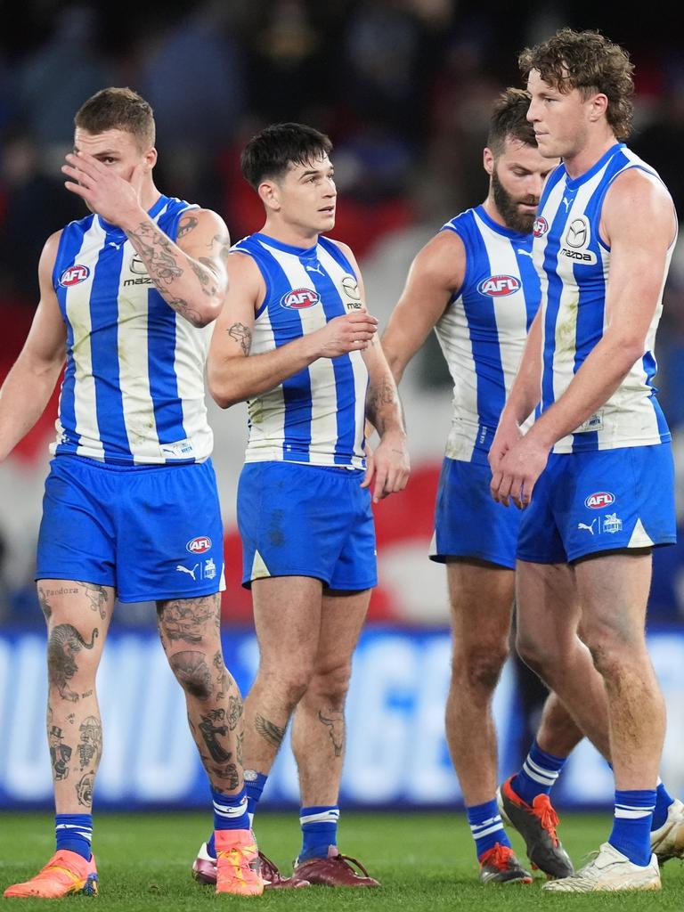 Cameron Zurhaar, Zac Fisher, Luke McDonald and Nick Larkey after the loss on Sunday. Picture: Daniel Pockett/Getty Images