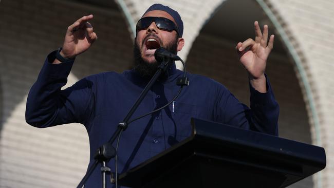 Sheik Ibrahim Dadoun addresses an October 7 rally earlier this month in Lakemba, Sydney. Picture: Jane Dempster