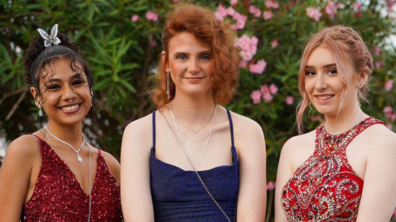 Tamanee Namai, Mikayla O'Brien and Maddison Webster at the Pioneer State High School Year 12 formal for 2022, held at the Seabreeze Hotel, Slade Point, Friday, November 18, 2022. Picture: Heidi Petith