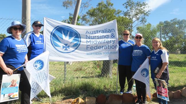 Alice Springs members of the Australian Nursing and Midwifery Federation ahead of the muster’s starting line.