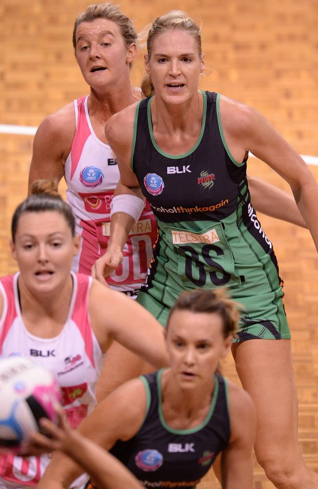 SPORT - ANZ Netball Championship, Round 1 - West Coast Fever v Adelaide Thunderbirds. Photo by Daniel Wilkins. PICTURED- Fever goal scorer Caitlin Bassett prepares for a pass