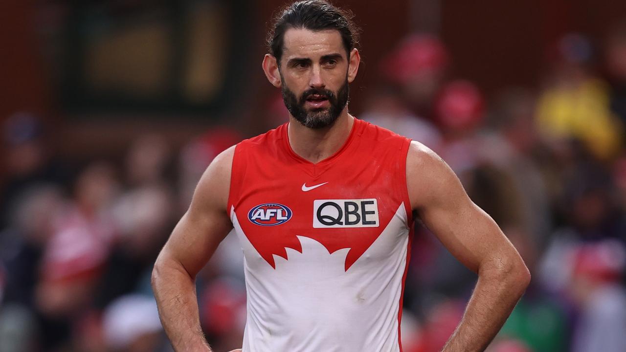 SYDNEY, AUSTRALIA - JUNE 29: Brodie Grundy of the Swans looks dejected during the round 16 AFL match between Sydney Swans and Fremantle Dockers at SCG on June 29, 2024 in Sydney, Australia. (Photo by Jason McCawley/AFL Photos/via Getty Images)